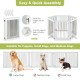 Freestanding 6-panel dog gate in white with 4 support feet, ideal for creating a safe area for small to medium dogs.
